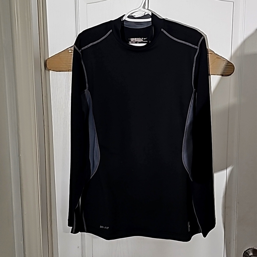 Nike Shirt Mens Large Black Golf Tour Performance Mock Neck DriFit Long Sleeve